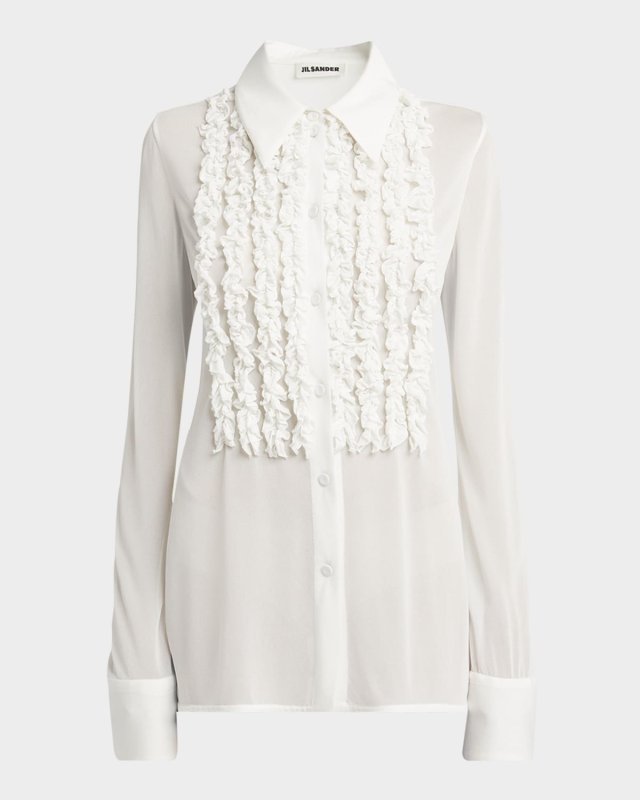 Ruffle Bib Button-Down Shirt